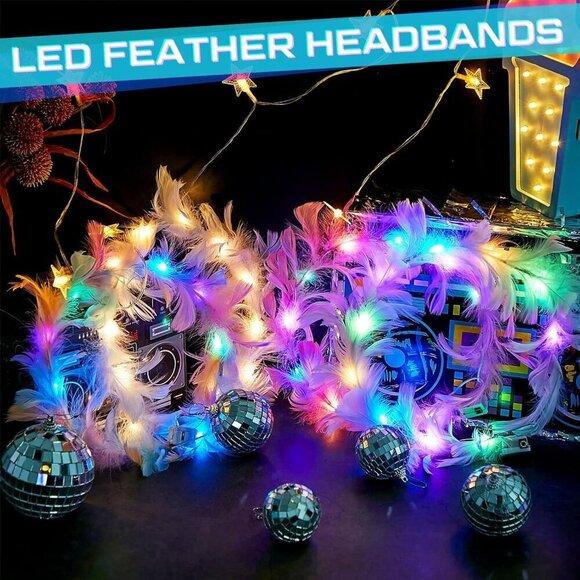 LED Feather Crown Headbands 100 Pieces Colorful Light Up Headbands for Women main image 6